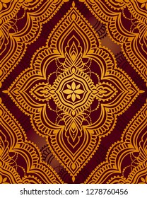 Oriental style seamless pattern, golden rosettes and chains, vector illustration