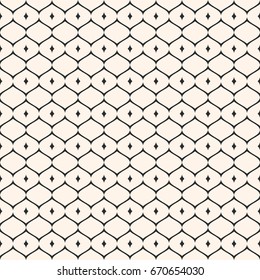 Oriental style seamless pattern, vector ornament texture with thin wavy lattice, curved lines. Elegant abstract monochrome geometric background. Design element for decoration, fabric, cloth, wallpaper