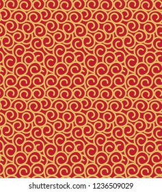 Oriental style seamless pattern of yellow spirals on red background decorative backdrop origami paper, textile, wrapper or scrapbook page