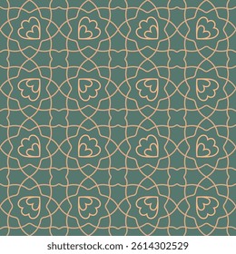 Oriental style simple line seamless background. Geometric floral gold grid with flowers vector pattern.