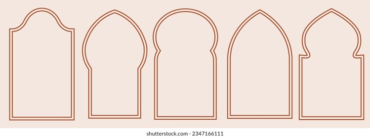 Oriental style windows and arches. Modern boho collection, minimalistic vector illustration design

