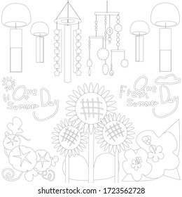 Orientalische Sommerartikel und Blumenillustrationen. Frische und weiche Handschrift 