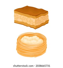Oriental tasty desserts set. Traditional turkish cuisine sweets cartoon vector illustration