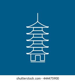 Oriental Temple Line Icon On Blue Background