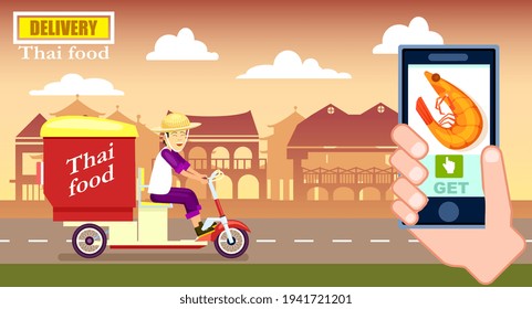 Oriental thai food delivery online service advertise