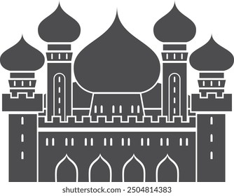 Oriental tower medieval castle. Architecture black icon