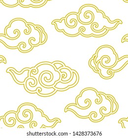 An oriental traditional chinese cloud wave islolated on white background.Golden line. Thai. Japanese. Seamless wallpaper - Vector.