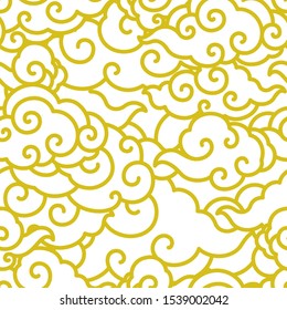 An oriental traditional chinese cloud wave islolated on white background.Golden line. Thai. Japanese. Seamless wallpaper - Vector.