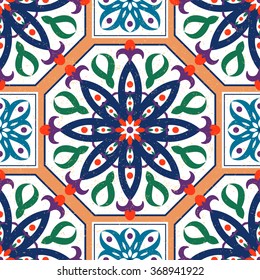 Oriental traditional floral ornament, seamless pattern, tile design, vector illustration