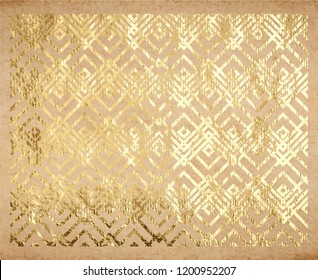 Oriental traditional geometric pattern with real golden paint metallic foil decorative backdrop origami paper vintage old texture gold ink or glitter foil background and template for cards.