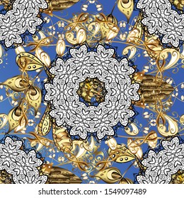 Oriental traditional hand painted seamless border for design. Abstract background. Vector. Paisley watercolor floral pattern tile with flowers, flores, leaves. Illustration in blue and white colors.