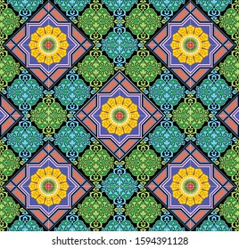 Oriental traditional ornament, Arabic colorful pattern, vector illustration design can be applied on to tiles , wall tiles, desktop wallpaper for a wall hanging or poster, decal sticker, pattern fills