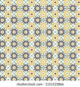 Oriental traditional ornament, Mediterranean  pattern,Moroccan zellij tile design, vector illustration,  summer vector design seamless pattern.