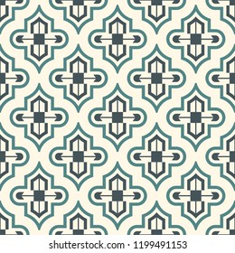 Oriental traditional pattern. Ogee ornament. Repeated maroccan crosses mosaic tiles. Lantern shapes motif.  Tracery window wallpaper. Arabesque digital paper, textile print. Seamless surface design 