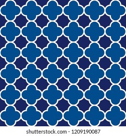 Oriental traditional pattern. Repeated maroccan mosaic tiles. Quatrefoil figures abstract ornament. Tracery window wallpaper. Arabesque digital paper, textile print. Vector  seamless surface design   