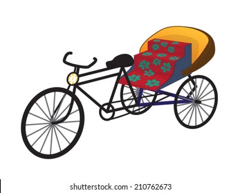 Oriental tricycle rickshaw cab, vector illustration