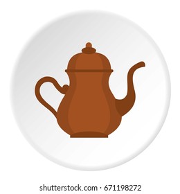 Oriental turkish kettle for tea icon in flat circle isolated vector illustration for web