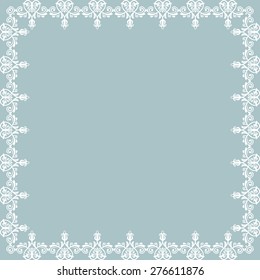 Oriental vector abstract frame with arabesque and floral elements. Blue and white pattern