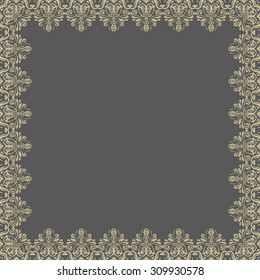 Oriental vector abstract golden frame with arabesques and floral elements. Fine greeting card