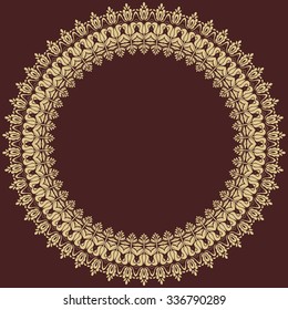 Oriental vector abstract golden round ornament with arabesques and floral elements. Fine  colored pattern