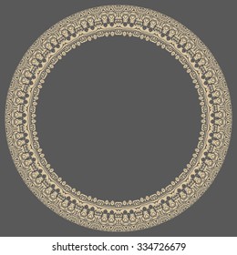 Oriental vector abstract round golden frame with arabesques and floral elements. Fine greeting card