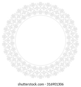 Oriental vector abstract round silver frame with arabesques and floral elements. Fine greeting card