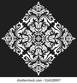 Oriental vector black and white square pattern with arabesques and floral elements. Traditional classic ornament