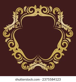 Marco marrón vectorial oriental y dorado con arabescos y elementos florales. Borde triangular floral con patrón vintage