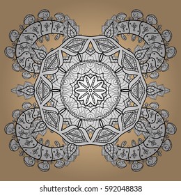 Oriental vector classic beige and white and white pattern with doodles. Abstract background. White isolated elements.