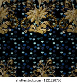 Oriental vector classic black, blue and brown and golden pattern. Seamless abstract background. Vector illustration.