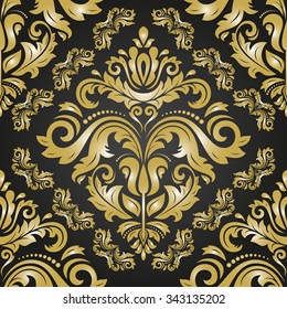Oriental vector classic black and golden ornament. Seamless abstract pattern