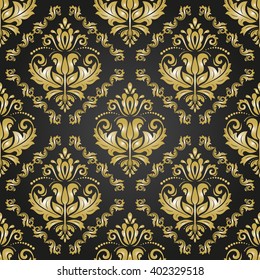 Oriental vector classic black and golden ornament. Seamless abstract background with repeating elements