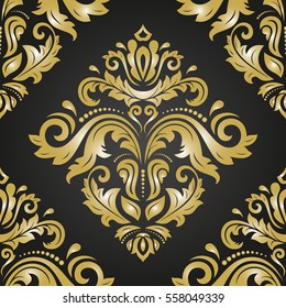 Oriental vector classic black and golden pattern. Seamless abstract background with repeating elements. Orient background.