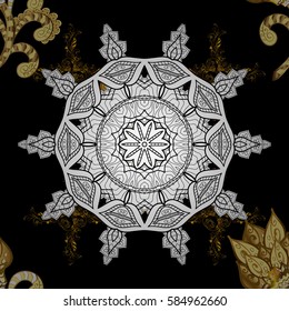 Oriental vector classic black and golden pattern with white doodles. Seamless abstract background.