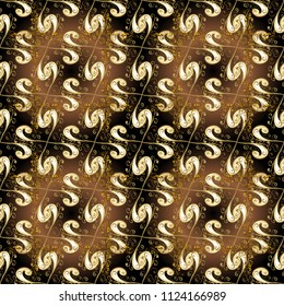 Oriental vector classic brown and black and golden pattern. Seamless abstract background. Vector illustration.