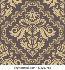 Oriental vector classic brown and golden pattern. Seamless abstract background