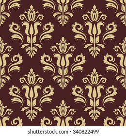 Oriental vector classic brown and golden ornament. Seamless abstract pattern