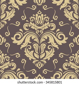 Oriental vector classic brown and golden ornament. Seamless abstract pattern