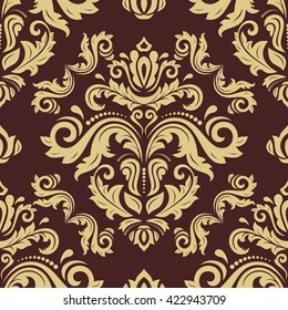 Oriental vector classic brown and golden pattern. Seamless abstract background with repeating elements