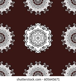 Oriental vector classic brown and golden pattern with white doodles. Seamless abstract background.