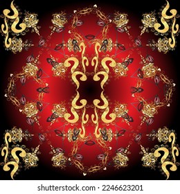 Oriental vector classic brown, red and black and golden pattern. Vector illustration. Seamless abstract background.