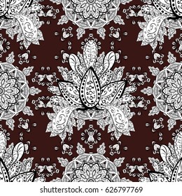 Oriental vector classic brown and white pattern. Seamless abstract background. Vector illustration.