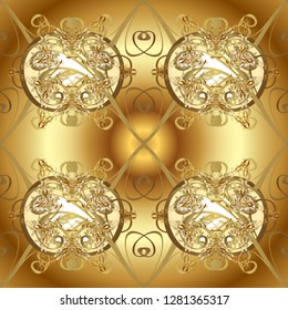 Oriental vector classic brown and yellow and golden pattern. Seamless abstract background. Vector illustration.