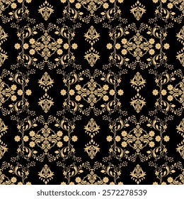 Oriental vector classic golden pattern on black background. Seamless abstract background. Design for elaborated borders, ceramic pottery, tiles, and clothing.