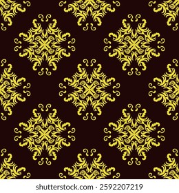 Oriental vector classic golden pattern. Gold and black floral damask seamless vector pattern with decorative ornament. Idea for wallpaper, carpets, curtains, rugs, pottery, and tiles.