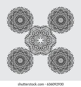 Oriental vector classic gray and dim and dim pattern with doodles. Abstract background. Dim isolated elements.