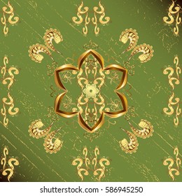 Oriental vector classic green and golden pattern. Abstract background.
