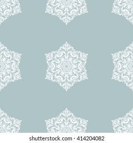 Oriental vector classic light blue and white ornament. Seamless abstract background with repeating elements. Orient colored pattern