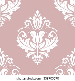 Oriental vector classic ornament. Seamless abstract white pattern with purple background