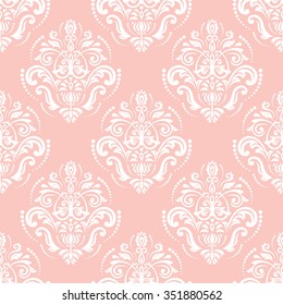 Oriental vector classic ornament. Seamless abstract pink and white pattern. Fine orient background for design and decorate